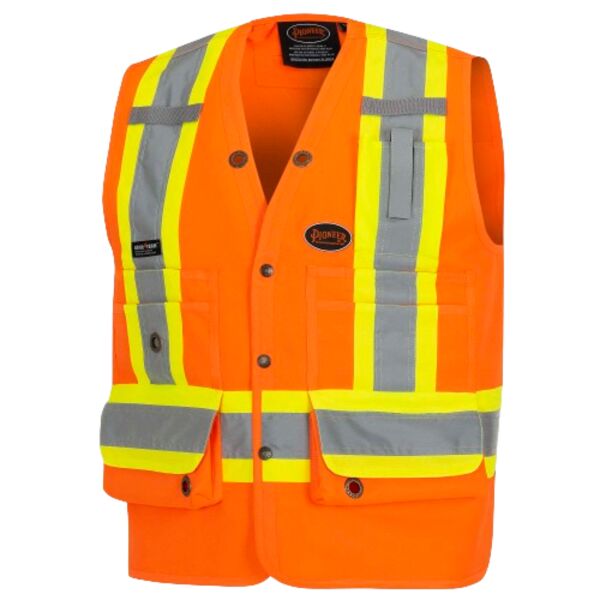 Hi-Vis 150D Poly Twill Surveyor's Safety Vest Snap Closure Thumbnail